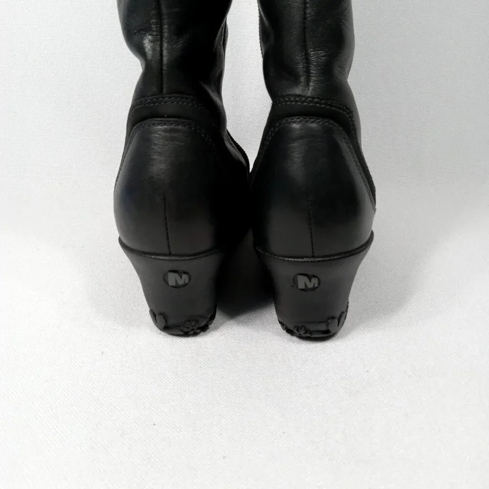 MERRELL Larkspur Black Leather Knee High Winter Boot Womens Size 8